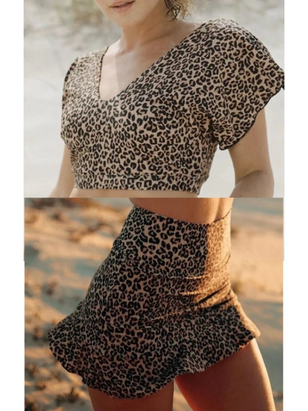 Albion Women's Pursuit Leopard Print Cape Top Swim Skirt Bikini Set Size Medium